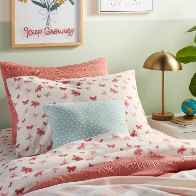 Butterfly Cotton Kids' Sheet Set Rose - Pillowfort™