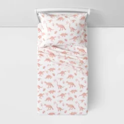 Dinosaur Cotton Kids' Sheet Set Pink - Pillowfort™