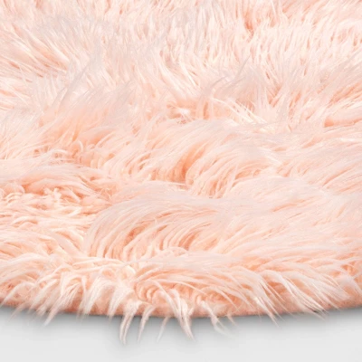3' Faux Fur Round Kids' Rug Pink - Pillowfort™ - Image 2