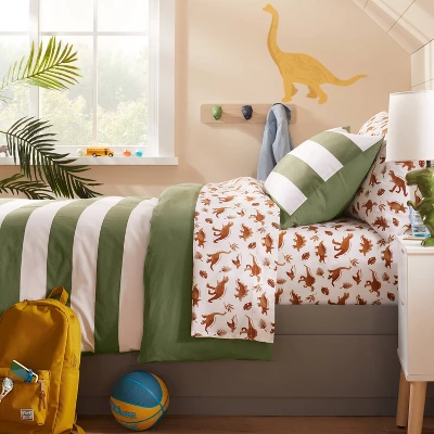 Dinosaur Cotton Kids' Sheet Set Watercolor Brown - Pillowfort™ - Image 3
