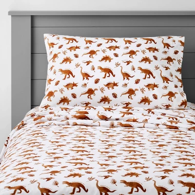 Dinosaur Cotton Kids' Sheet Set Watercolor Brown - Pillowfort™ - Image 4