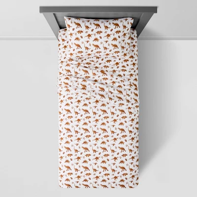 Dinosaur Cotton Kids' Sheet Set Watercolor Brown - Pillowfort™